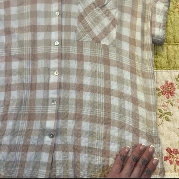 Cottage Core Gingham Plaid Button Up Top - Picture 2 of 5